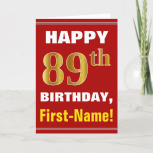 Bold, Red, Faux Gold 89th Birthday w/ Name Card