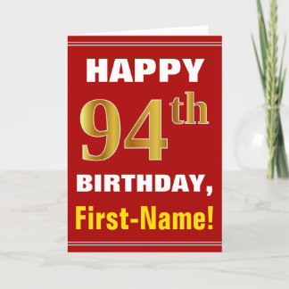 Bold, Red, Faux Gold 94th Birthday w/ Name Card