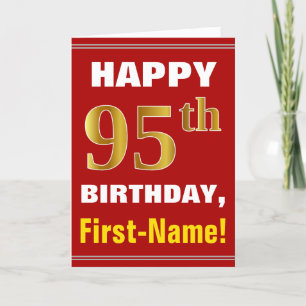 Bold, Red, Faux Gold 95th Birthday w/ Name Card