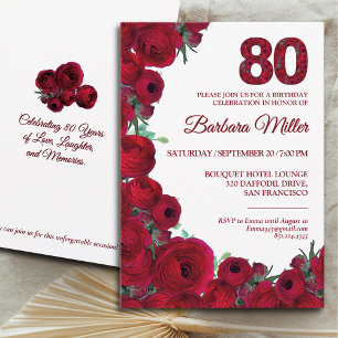 Bold Red Floral 80th Birthday  Invitation