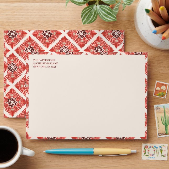 Bold Red Floral Happy Holidays Envelope (Desk)