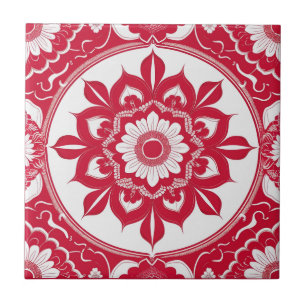 Bold Red Floral Mandala Tile
