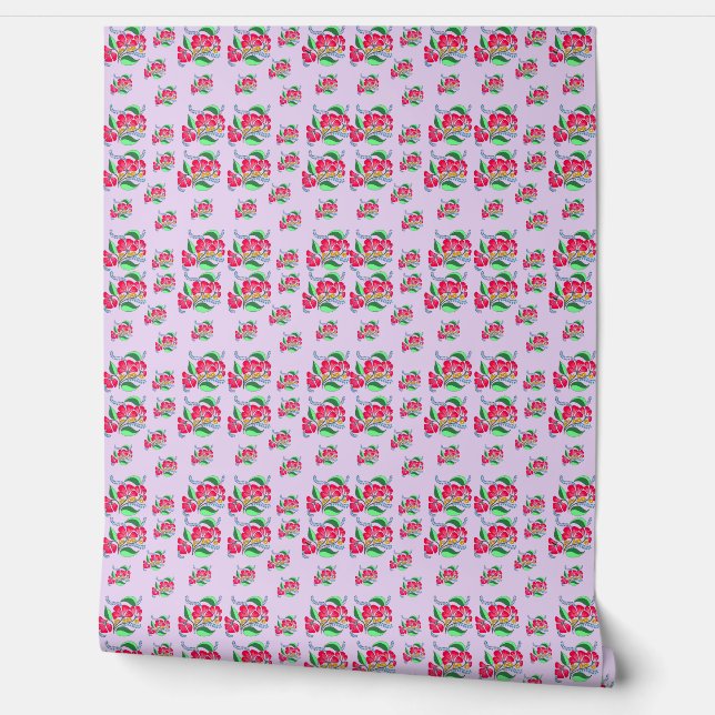 Bold Red Floral & Purple Artistic Wallpaper (Unrolling)