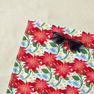 Bold Red Floral Seamless Pattern   Colourful  Beach Towel