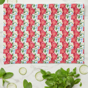 Bold Red Floral Seamless Pattern Colourful Tea Towel