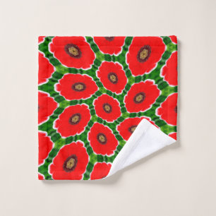 Bold Red Flowers Pattern Wash Cloth
