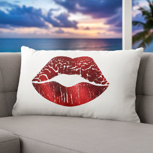 Bold Red Foil Lips on White Modern Simple Luxury Lumbar Cushion