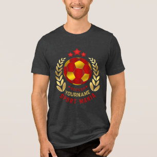 Bold Red Gold Soccer Crest Tri-Blend Shirt