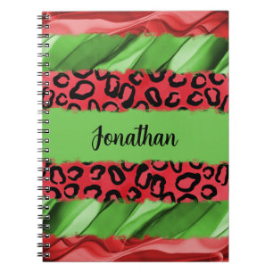 Bold Red & Green Animal Print Personalized Notebook