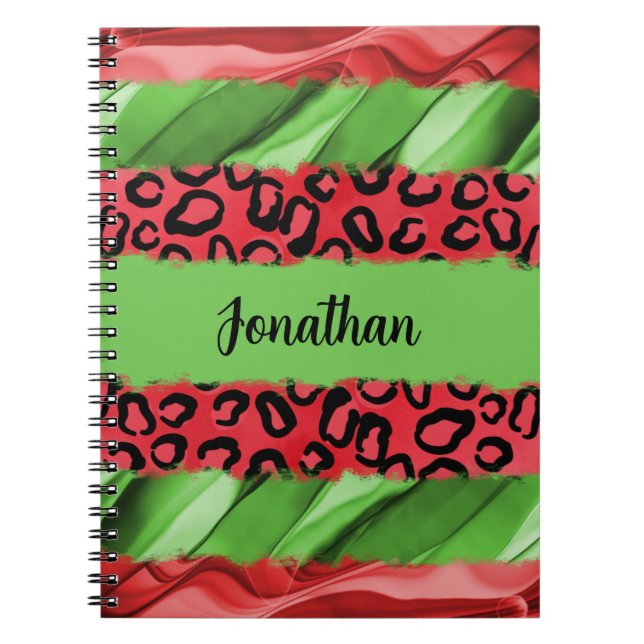 Bold Red & Green Animal Print Personalized Notebook (Front)