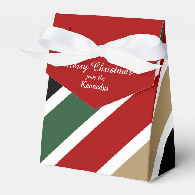 Bold Red Green Stripes Modern Christmas Favour Box (Front Side)