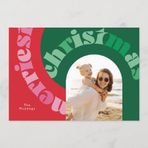 Bold Red Green Typography Flat One Photo Christmas Holiday Card