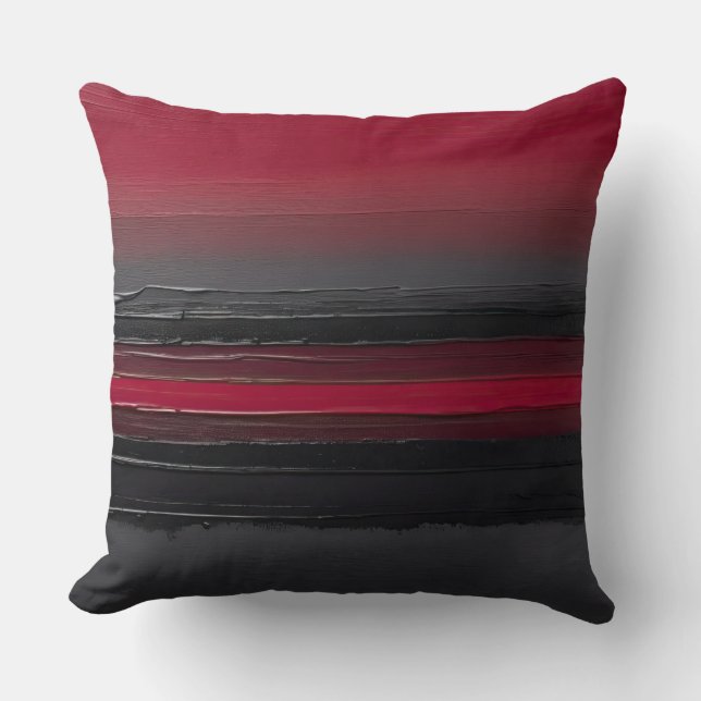 bold Red grey black brushstroke stripes Cushion (Front)