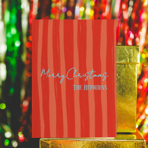 Bold Red Hand-drawn Stripe Photo Christmas Holiday Card