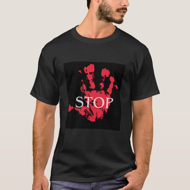 Bold Red Handprint "STOP" Warning Symbol – Activis T-Shirt (Front)