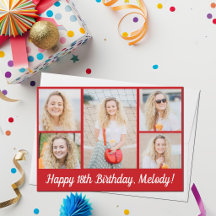 Bold Red Happy Birthday Photo Collage Custom