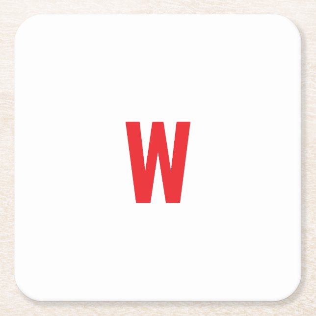 Bold Red Initial Monogram Personalised Name Design Square Paper Coaster (Front)