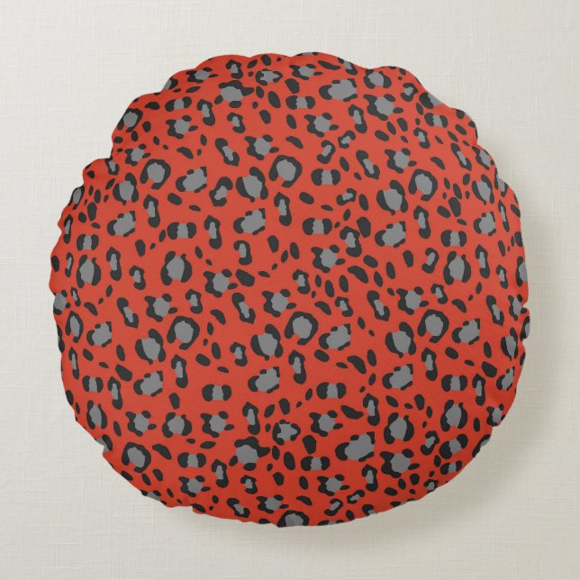 Bold Red Leopard Animal Print Glam 1 Round Cushion (Front)