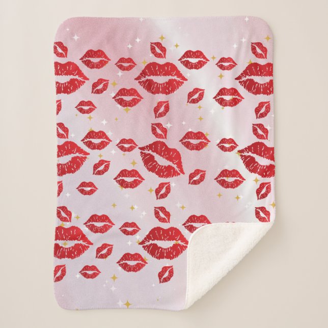 Bold Red Lips Aesthetic Sherpa Blanket (Front)