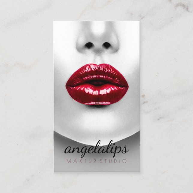 Bold Red Lips Permanent Makeup Artist Business Card (Front)