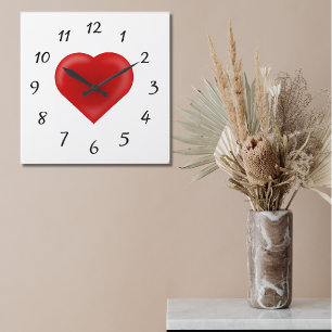 Bold Red Love Heart Design Square Wall Clock