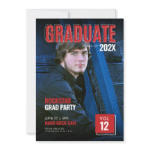 Bold Red Magazine Cover Grad Party Invitation