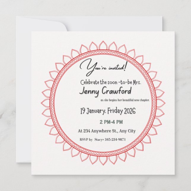 Bold Red Mandala Bridal Shower Invitation | Elegan (Front)