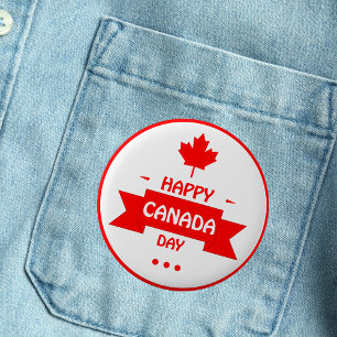 Bold Red Maple Leaf Happy Canada Day 6 Cm Round Badge