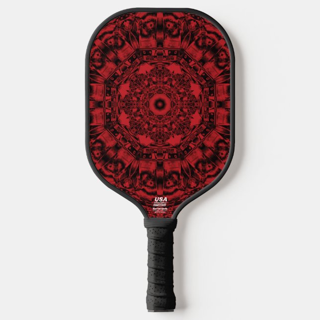 Bold Red Mechanical Abstract Mandala Art Pickleball Paddle (Front)