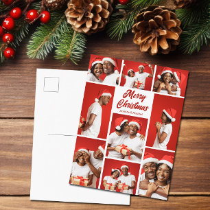 Bold Red Merry Christmas Photo Collage 2025 Holiday Postcard
