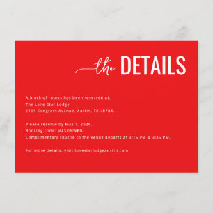 Bold Red Minimalist Wedding Details Card