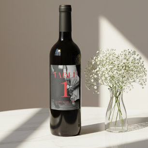 Bold Red Modern Black and White Photo Wedding  Wine Label