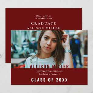 Bold Red Modern Typography Photo Graduation Party Invitation