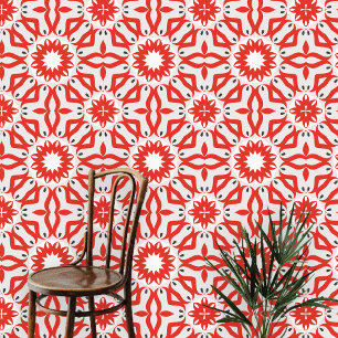Bold Red Moroccan Style Geometric Pattern Wallpaper