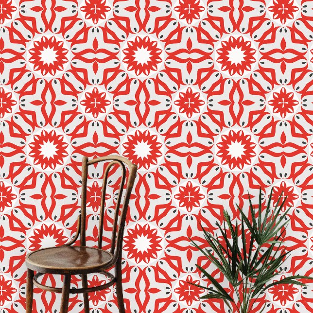 Bold Red Moroccan Style Geometric Pattern Wallpaper (Creator Uploaded)