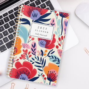 Bold Red Orange Floral Pattern Personalised 2025 Planner