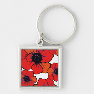 Bold Red Orange Poppies Key Ring