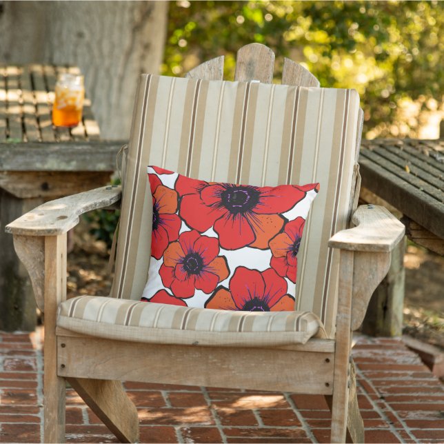 Bold Red Orange Poppies Outdoor Cushion (Chair)