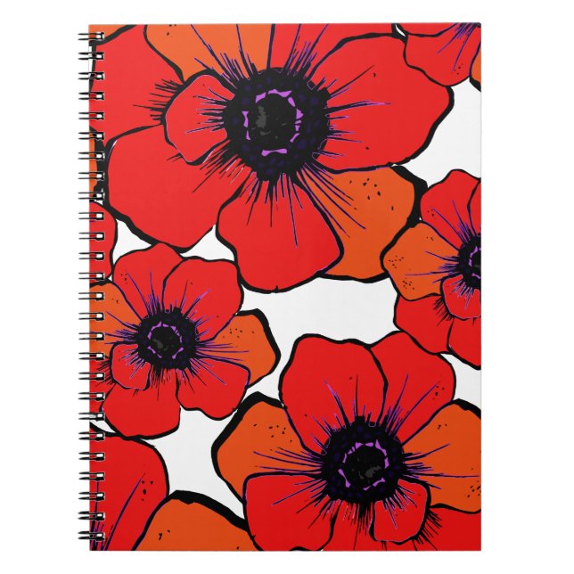 Bold Red Orange Poppies Spiral Notebook (Front)