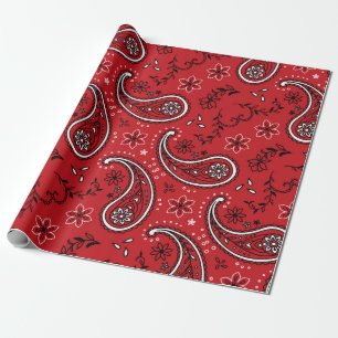 Bold Red Paisley Pattern with Floral Accent Wrapping Paper