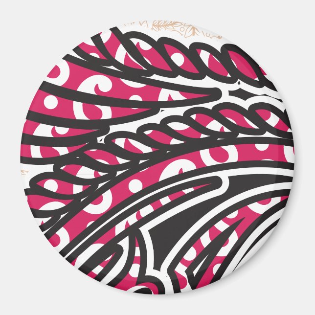 Bold Red Paisley Round Magnet (Front)