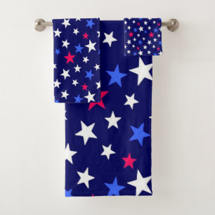 Bold Red, Patriotic Blue, and White Stars Bath Towel Set
