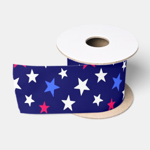 Bold Red, Patriotic Blue, and White Stars  Satin Ribbon