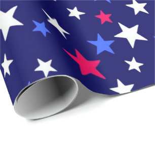 Bold Red, Patriotic Blue, and White Stars Wrapping Paper
