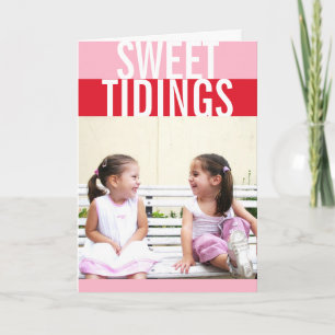 Bold red pink candy stripe modern holiday photo card