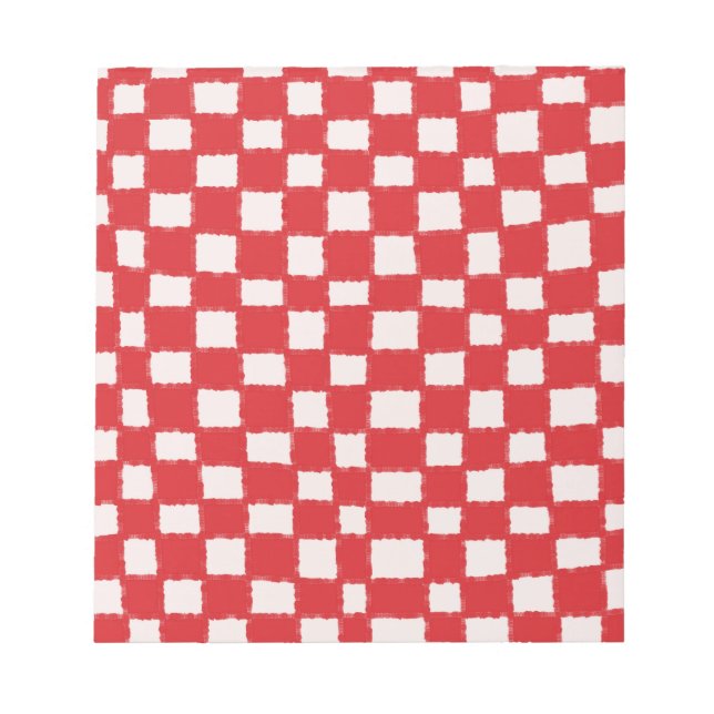 Bold Red Pink Chequered Chequerboard Pattern Notepad (Front)