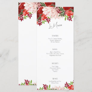 Bold Red Pink Floral Flat Wedding Menu 