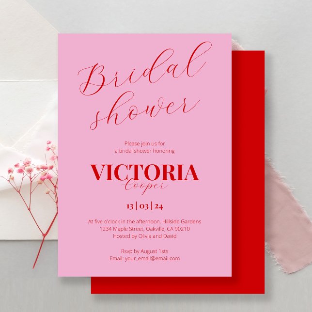 Bold red & pink handwritten script Bridal Shower  Invitation (Creator Uploaded)