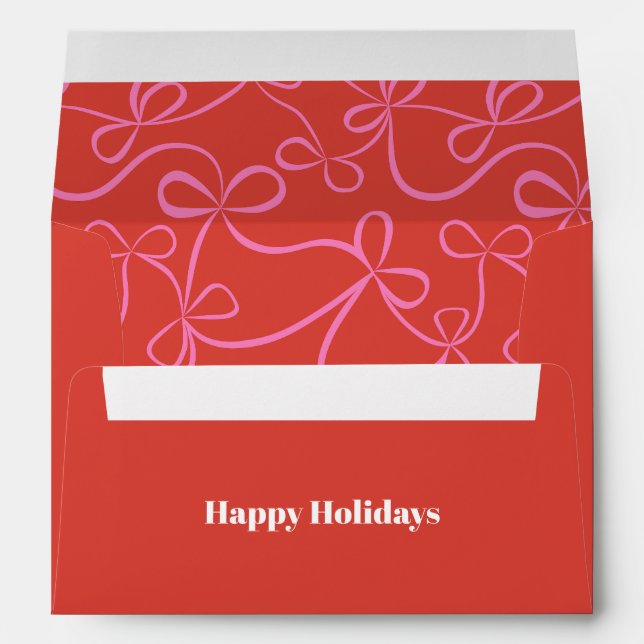 Bold Red & Pink Ribbon Pattern Holiday Envelope (Back (Bottom))