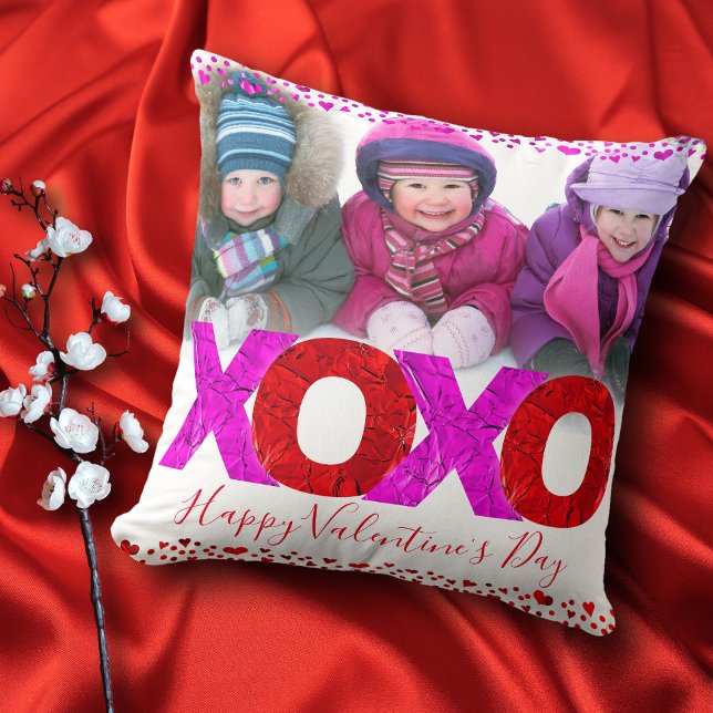 Bold Red Pink XOXO Valentine’s Day Photo Modern Cushion (Creator Uploaded)